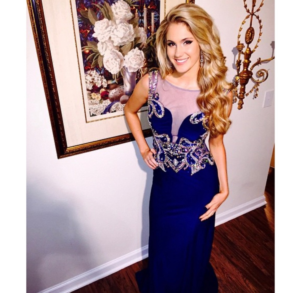 Navy Blue Embellished Ballgown Ed Young